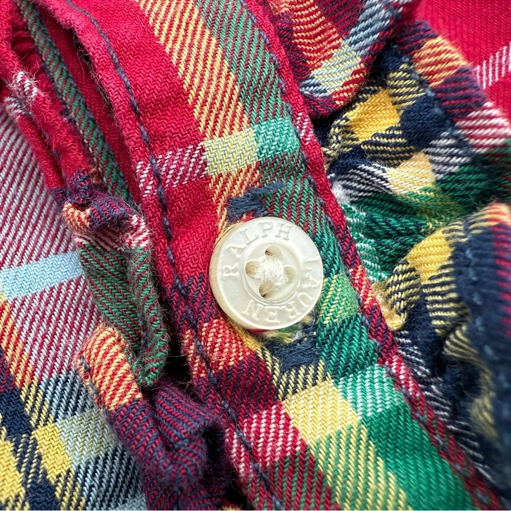 EUC Ralph Lauren Christmas Plaid Peplum Long Sleeve Tunic Top In Red & Green 24M